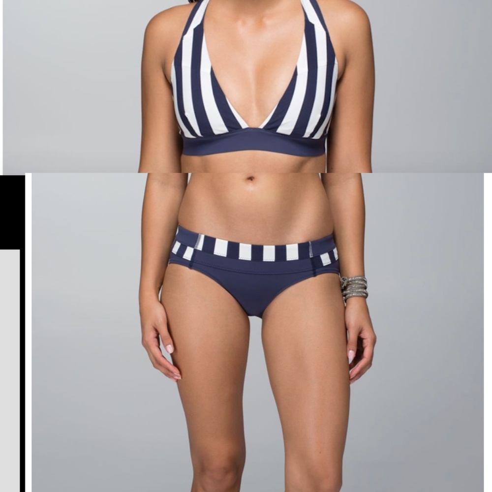 Lululemon shanti surf bikini blue striped 6